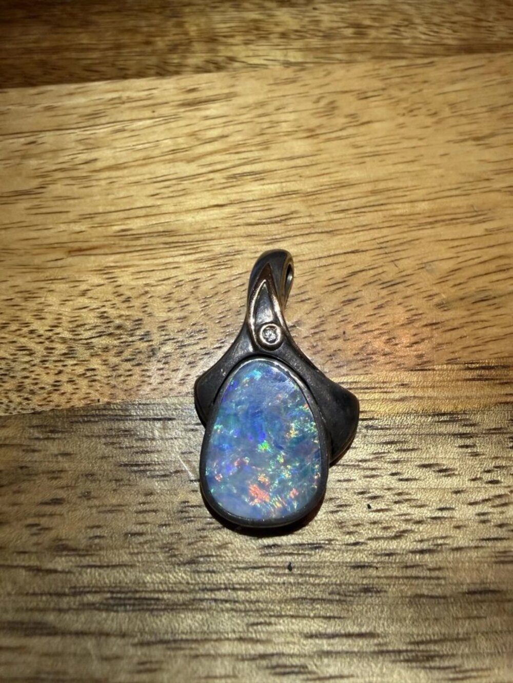 CY Artisan 925 Sterling Silver 18K Gold Natural Boulder Opal Diamond Pendant